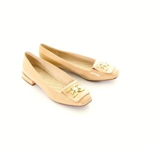 Sam Edelman Emina Square Toe Nude Shiny Flats 8M Like New Logo Classic Neutral